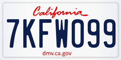 CA license plate 7KFW099