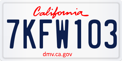 CA license plate 7KFW103