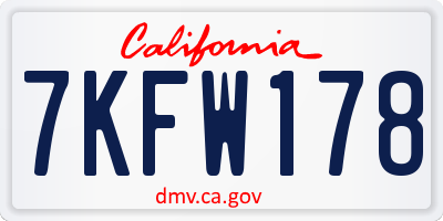 CA license plate 7KFW178