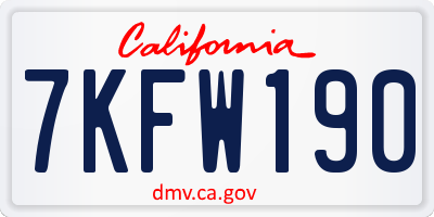 CA license plate 7KFW190