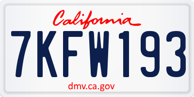 CA license plate 7KFW193