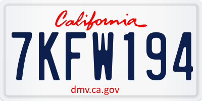 CA license plate 7KFW194