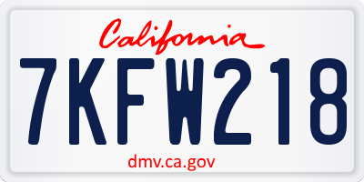 CA license plate 7KFW218