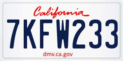 CA license plate 7KFW233