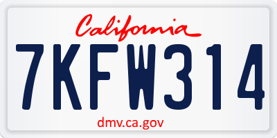 CA license plate 7KFW314