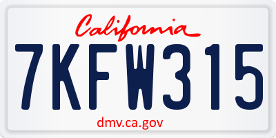 CA license plate 7KFW315