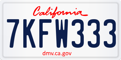 CA license plate 7KFW333