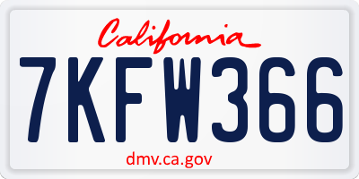 CA license plate 7KFW366