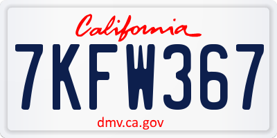 CA license plate 7KFW367