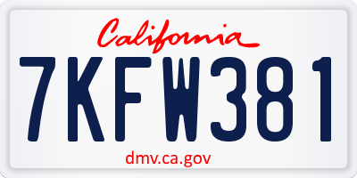 CA license plate 7KFW381