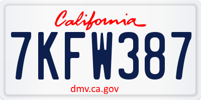 CA license plate 7KFW387