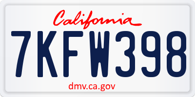 CA license plate 7KFW398