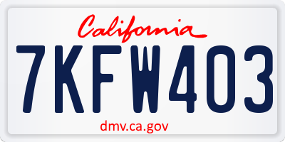 CA license plate 7KFW403