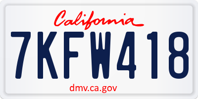 CA license plate 7KFW418