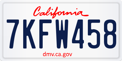 CA license plate 7KFW458