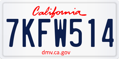 CA license plate 7KFW514