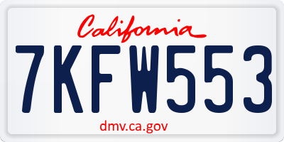 CA license plate 7KFW553