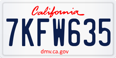 CA license plate 7KFW635