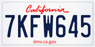 CA license plate 7KFW645
