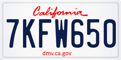 CA license plate 7KFW650