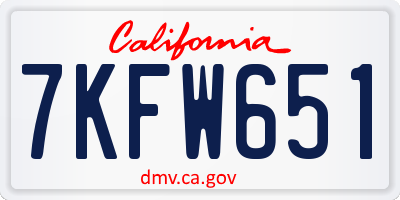 CA license plate 7KFW651