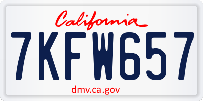 CA license plate 7KFW657
