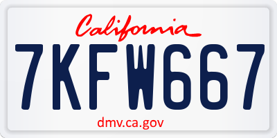 CA license plate 7KFW667