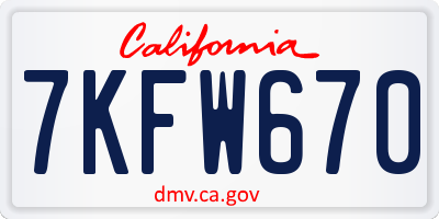 CA license plate 7KFW670