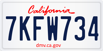 CA license plate 7KFW734