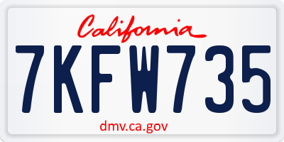 CA license plate 7KFW735