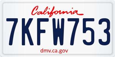 CA license plate 7KFW753