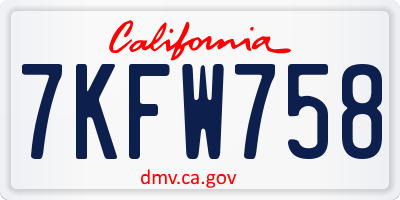 CA license plate 7KFW758