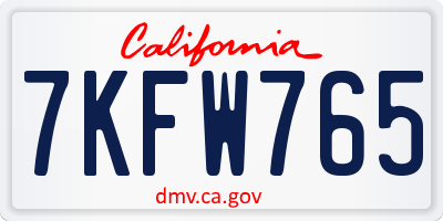 CA license plate 7KFW765