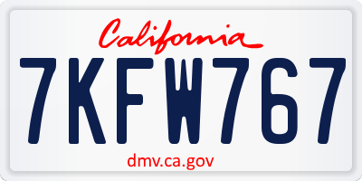 CA license plate 7KFW767