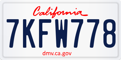 CA license plate 7KFW778