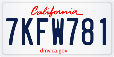 CA license plate 7KFW781
