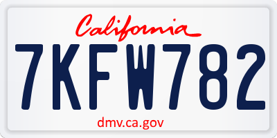 CA license plate 7KFW782