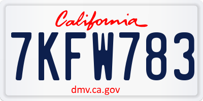 CA license plate 7KFW783