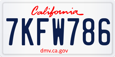 CA license plate 7KFW786