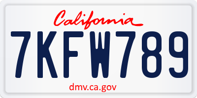 CA license plate 7KFW789