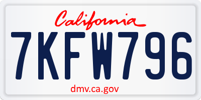 CA license plate 7KFW796