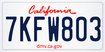 CA license plate 7KFW803