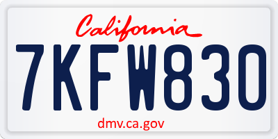 CA license plate 7KFW830