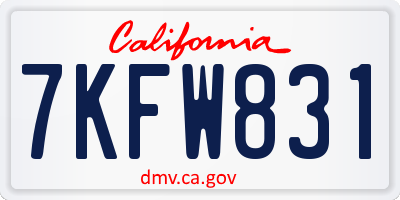 CA license plate 7KFW831