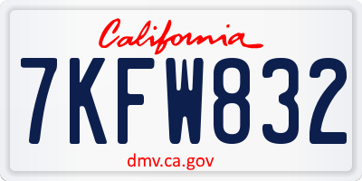 CA license plate 7KFW832