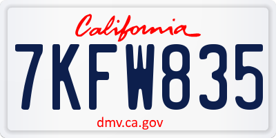 CA license plate 7KFW835