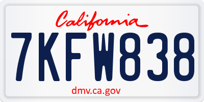 CA license plate 7KFW838