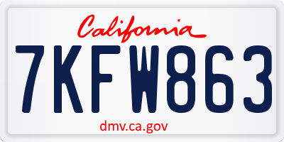 CA license plate 7KFW863