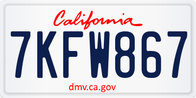 CA license plate 7KFW867