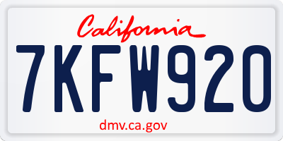 CA license plate 7KFW920